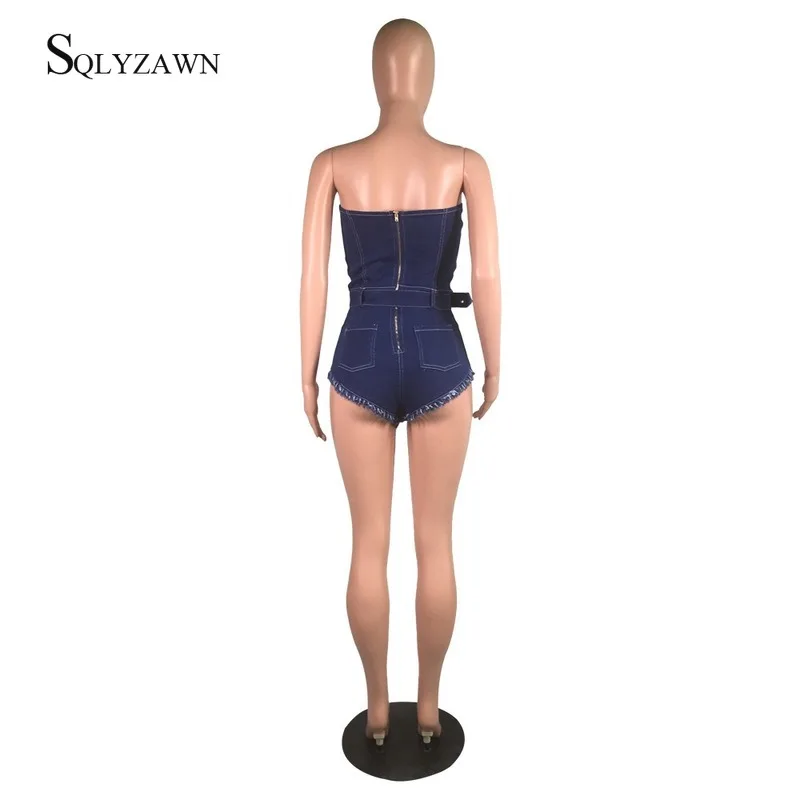 Женский облегающий джинсовый комбидресс с открытой спиной боди в уличном стиле