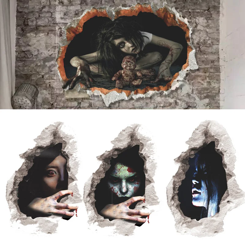 Halloween 3D Ghost Wall Stickers Removable Scary Decals Art Mural Home Room Bar Haunted House Decoration | Дом и сад
