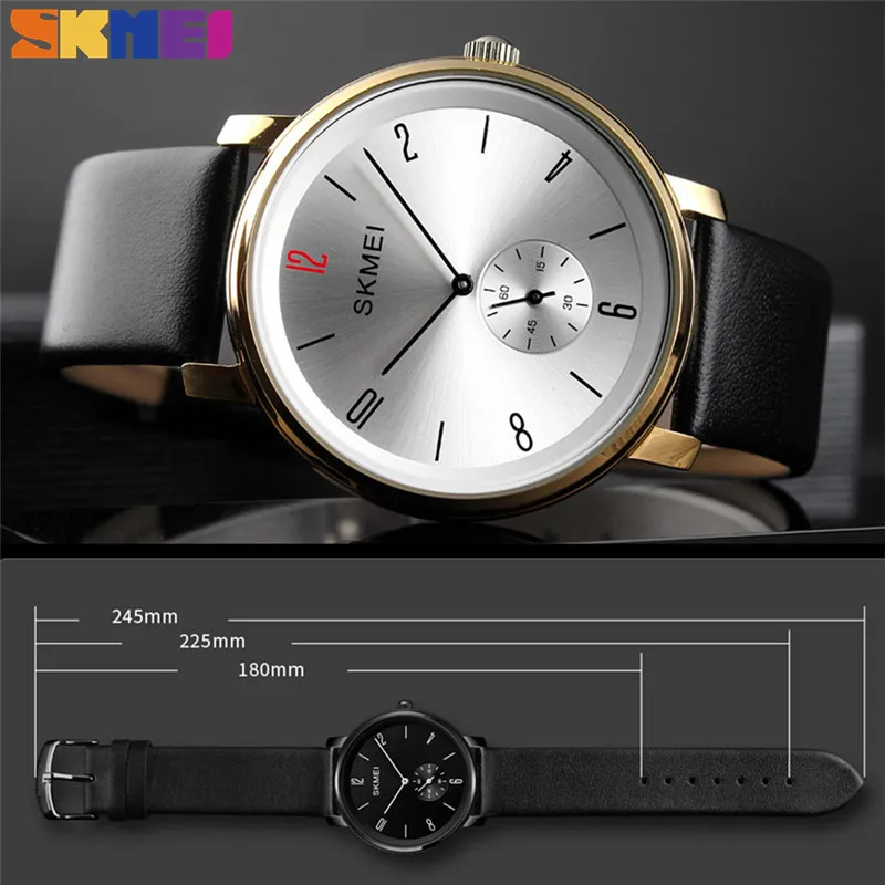 

SKMEI New Men Watch Quartz Top Brand Simple Fashion Male Clock Luxury Leather Strap Water Resistant Man Wriswatch Reloj 1398