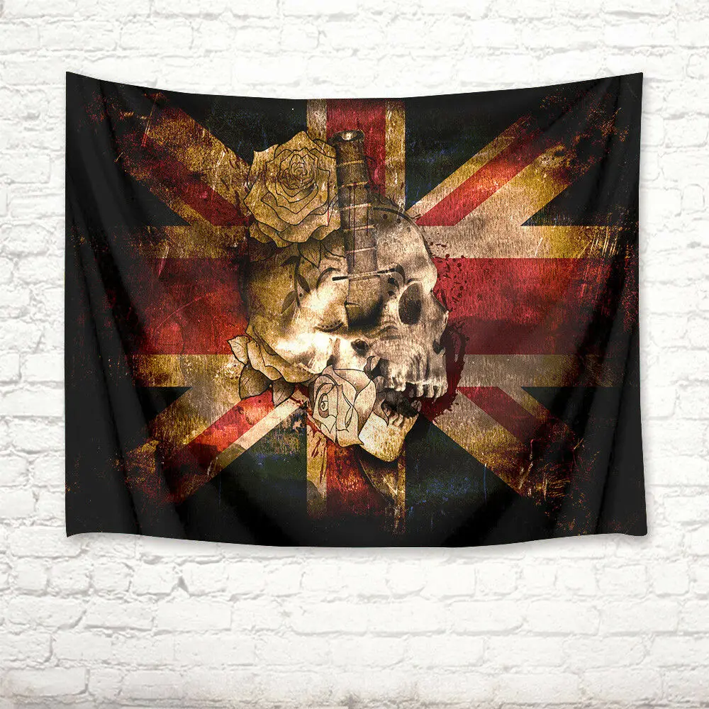 Ретро Цветы Флаг Великобритании Череп гобелен настенный Декор для гостиной