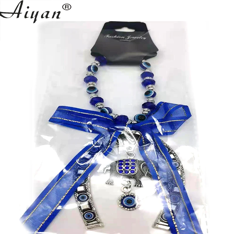 

Horseshoe Blue Eyes And Elephant Blue Ribbon Key Chains Pendant Doors And Windows Decorative Wall Hanging Anti - Evil