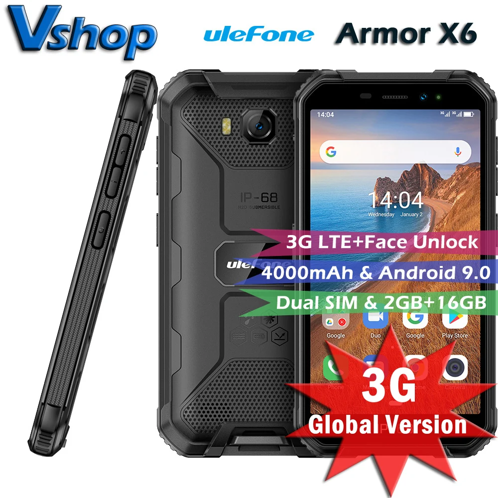 Ulefone Power X6 IP68/IP69K прочный телефон 2 Гб + 16 Водонепроницаемый Face ID Смартфон Android 9 0