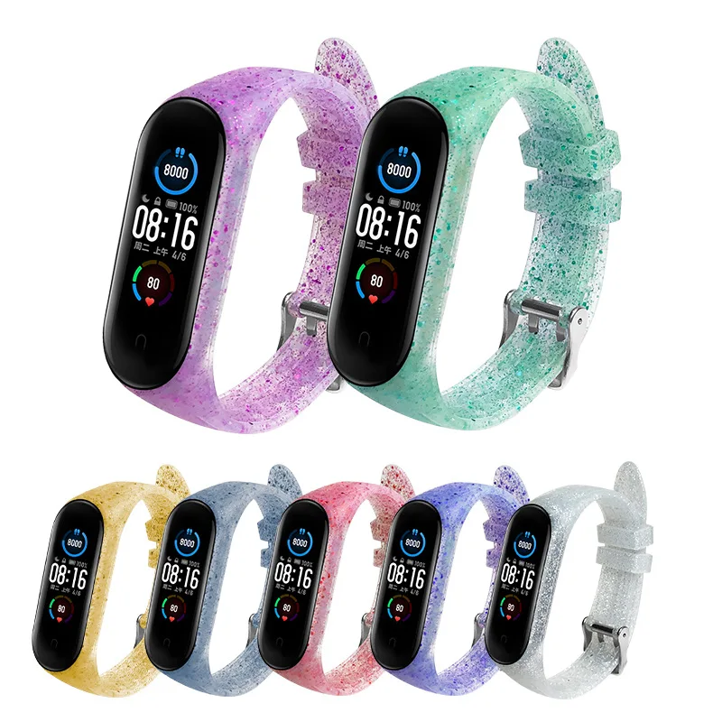 

For Xiaomi Mi Band 5 Comfortable WearSmart Watch Glitter Wrist StrapsBand Bracelet Colorful Soft Silicone sport StrapWatchband