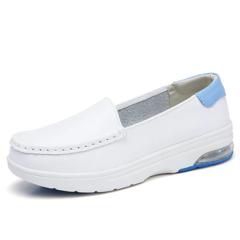 

Genuine Leather Women's Shoes Spring Autumn New White Flat Wedge Heel Comfortable Soft Bottom Work Shoes Nurse Shoes