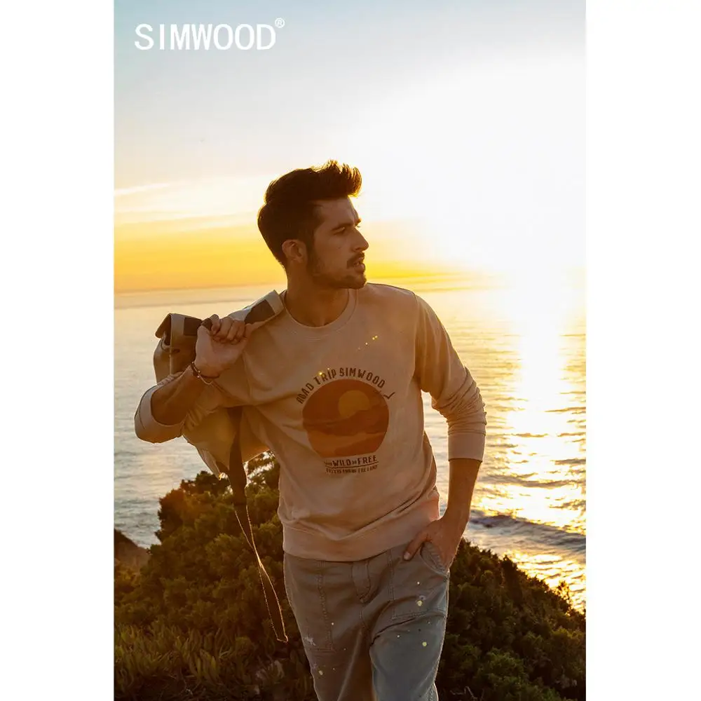 Мужское худи SIMWOOD демисезонное с принтом заката круглым вырезом размера плюс