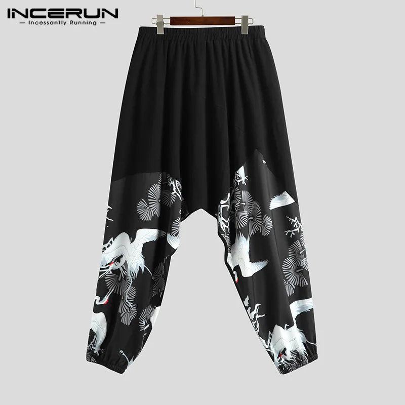 Брюки INCERUN мужские с заниженной мотней Модные шаровары в стиле пэчворк