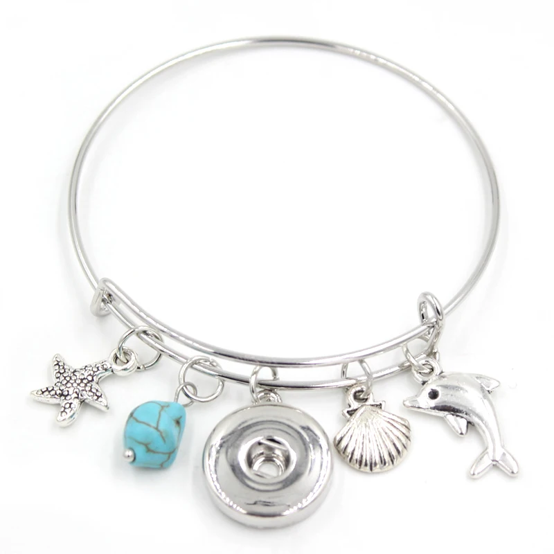 10PCS/LOT DIY Interchangeable Button Jewelry Sealife Ocean Beach Starfish Seashell Dolphin Snap Bangle&ampBracelets for Women Gift |