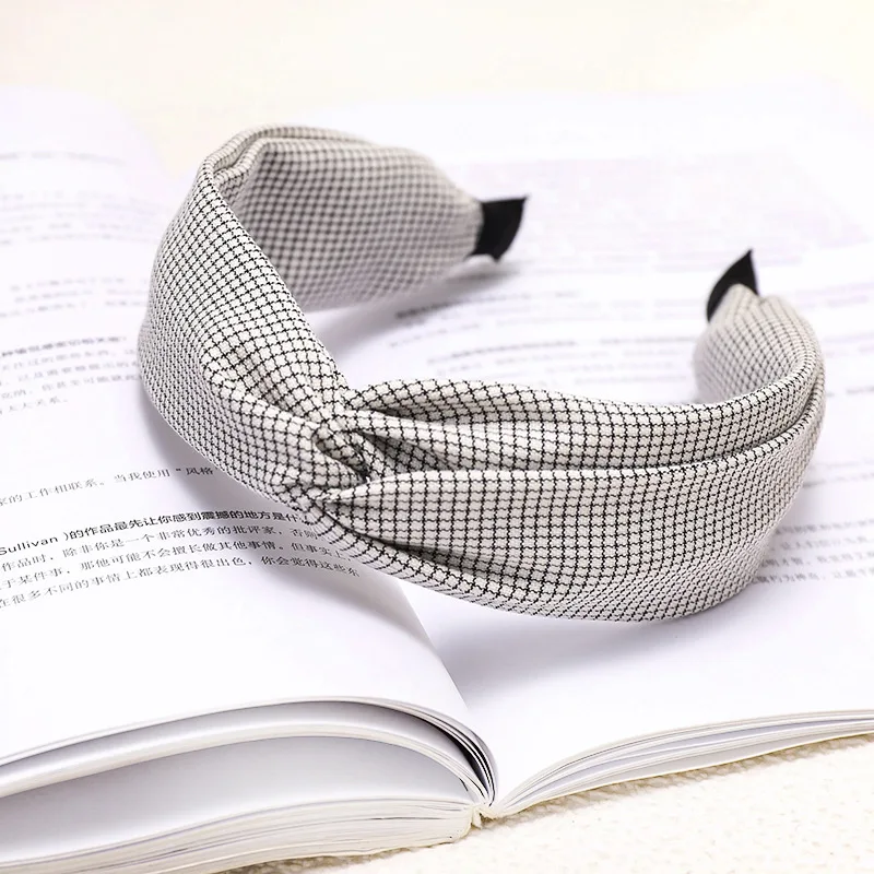 2020 корейский клетчатый узор аксессуары для волос женщин Модный макияж повязка