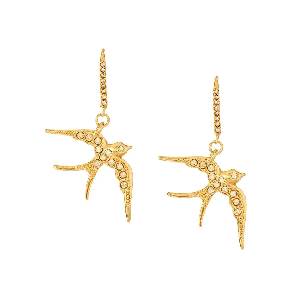 

2021 New Bird Pendant Earrings Golden Swallow Ear Hooks Women Earrings Rhinestone Inlaid Animal Earrings