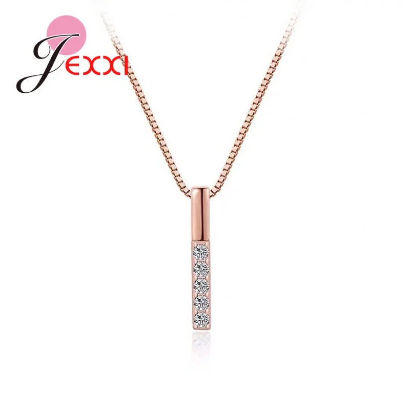 

Minimalist Geometric Vertical Bar Pendant Necklaces 925 Sterling Silver Fine Jewelry For Women Trendy CZ Zircon Accessories