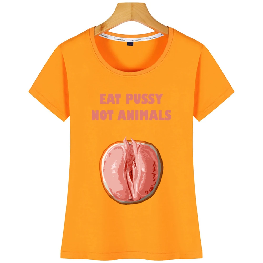 Женская футболка летняя винтажная на заказ Lgbt Vegan Ve Eat Pussy Not Animals|Футболки| |