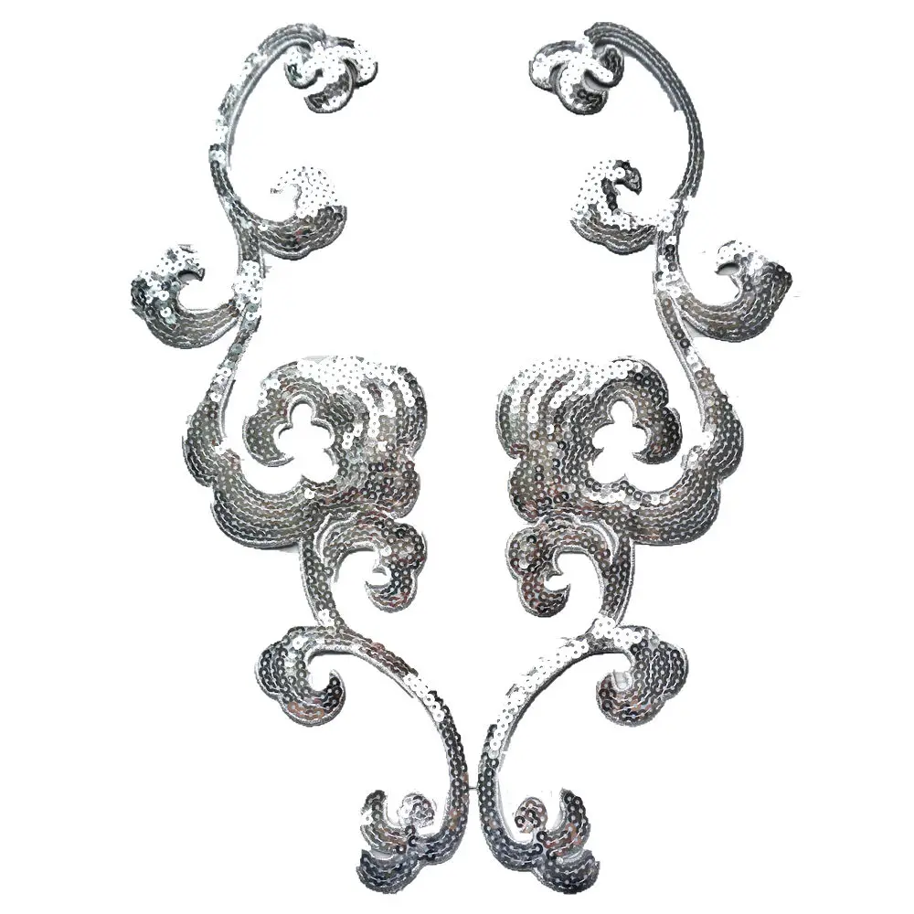 2 шт. золотые и серебряные блестки Цветочная аппликация патчи на воротник