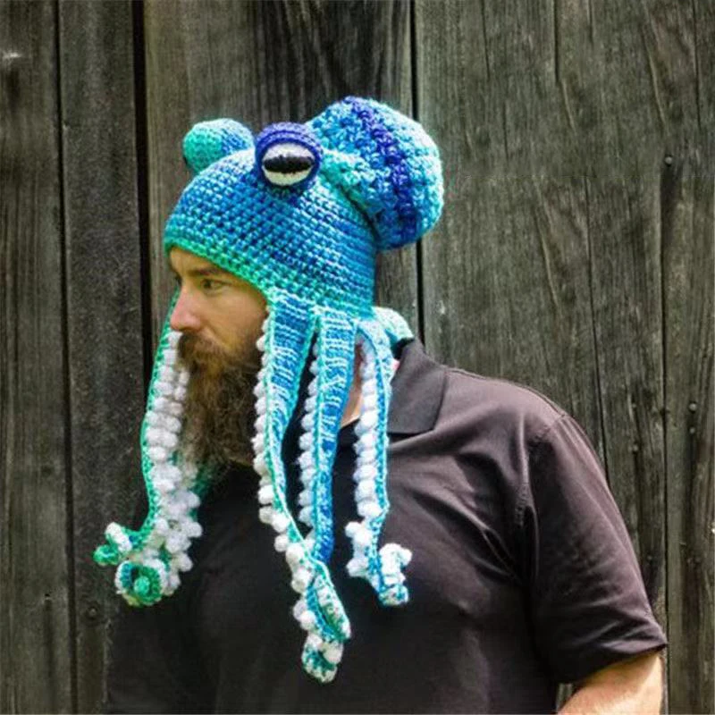 

Octopus Beard Hand Weave Knit Wool Hats Men Christmas Cosplay Party Funny Tricky Headgear winter Warm Couples Hat Dropshipping