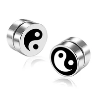 black white yin and yang earrings ying yang tai chi art photo titanium steel dome small ear stud gift for yoga lovers 8mm