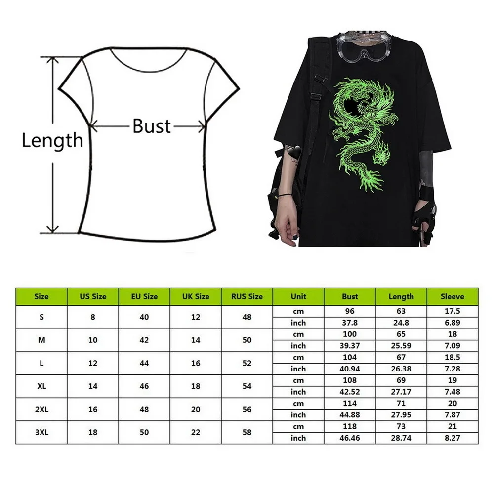 

Casual Loose Oversized T Shirt Ladies Dragon Printed Short Sleeve Tee Shirt Women Black Streetwear T-shirts Cotton 2021
