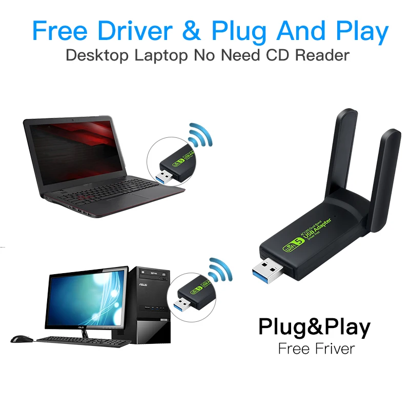 USB 3.0 Wi-Fi карта 1200 Мбит / с беспроводной двухдиапазонный USB-адаптер для ПК сетевой