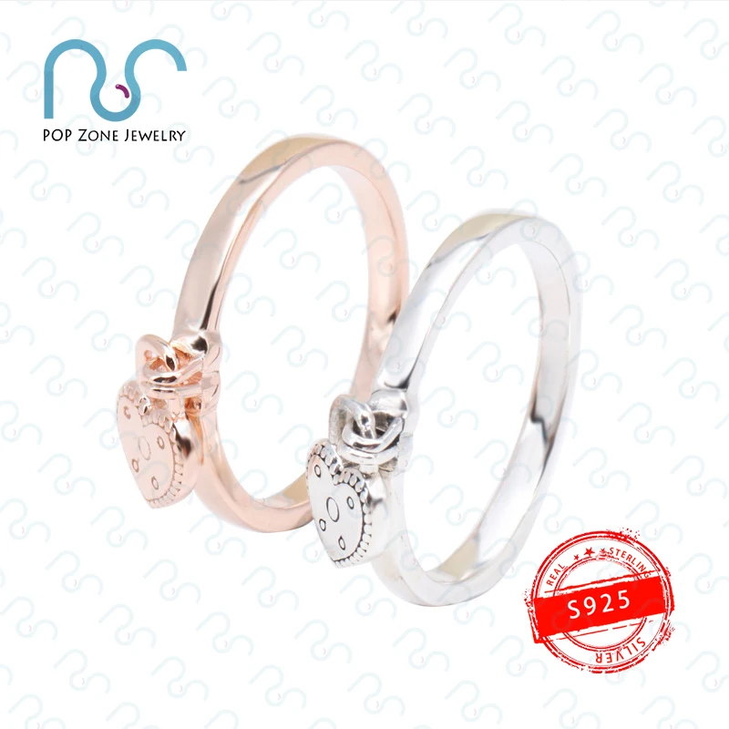 

S925 Sterling Silver Rings Brand Original Pan Heart Shaped Padlock Ring Charm Tag Pendants Simplicity Fashion Women Ring Jewelry