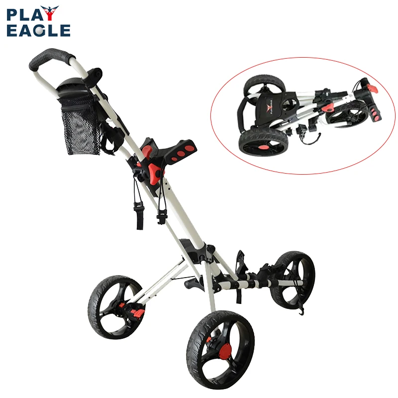 Trolley Foldable Design With Umbrella Stand 3 Wheels Golf Pu