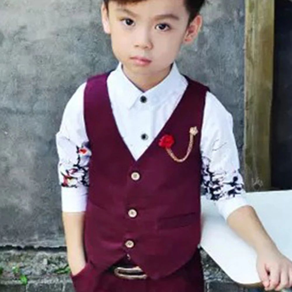 Костюм для мальчиков жилет + брюки 2 шт. свадьбы вечеринки полосатые Цветочные