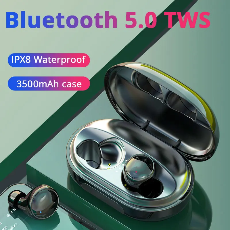 IPX8 водонепроницаемый плавательный Bluetooth 5,0 наушники HiFi стерео TWS гарнитура с 3500mA зарядный чехол для Xiaomi redmi note 7 iPhone