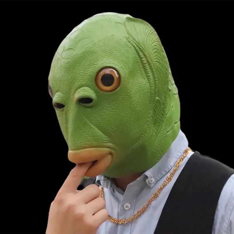 Маска унисекс в виде головы зеленой рыбы для карнавала и вечерние головной убор