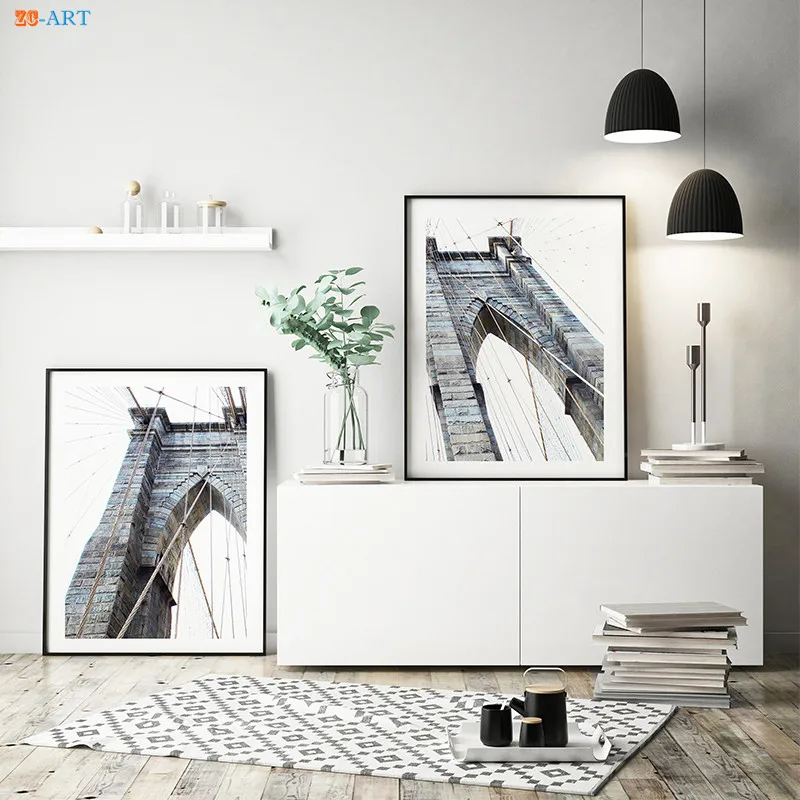 Нью-Йорк принт Бруклинский плакат с изображением моста Черный и белый Wall Art