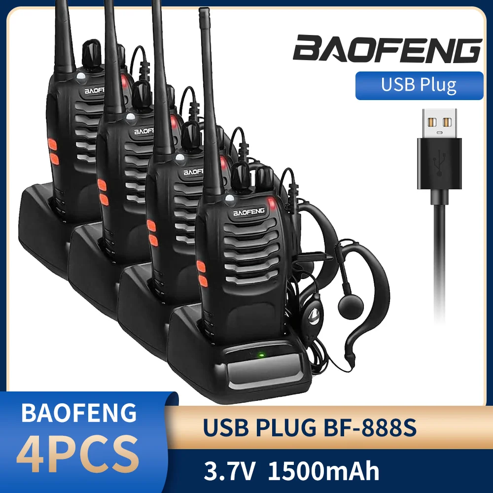 4pcs/lot BAOFENG BF-888S Walkie Talkie Two Way Radio Baofeng 888s UHF 400-470MHz 16CH Long Range Portable Transceiver USB Plug