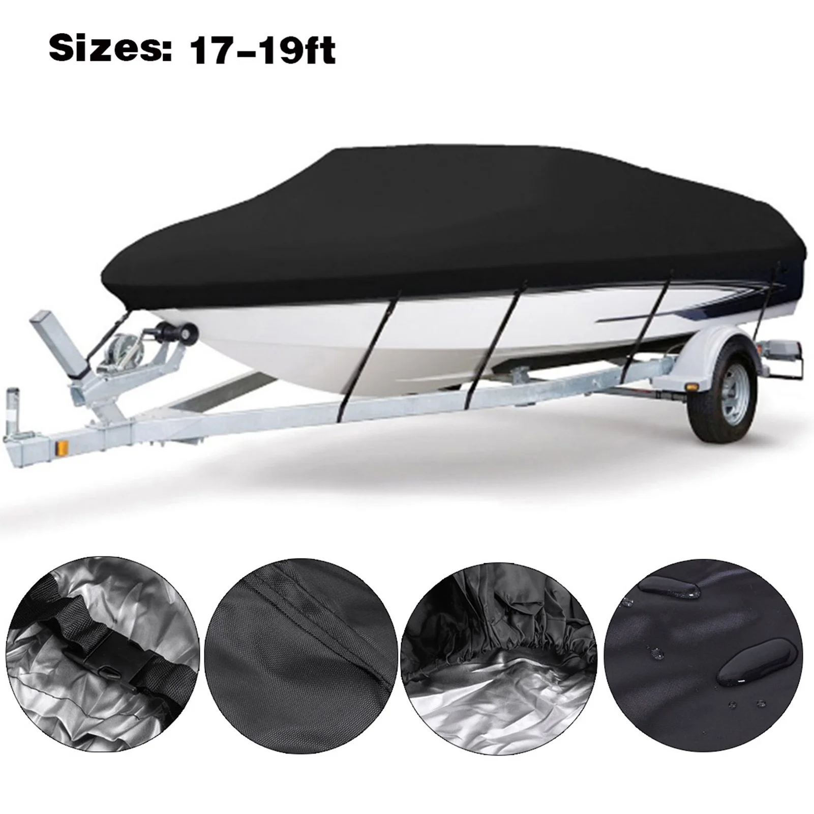 

17-19FT 20-22FT 210D Trailerable Boat Cover Waterproof UV Protector Fishing Speedboat V-shape Black Sunproof Boat Cover