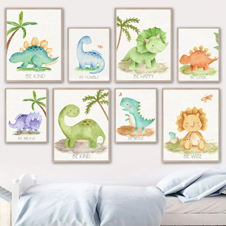 

Jurassic Ancient Dinosaur Tyrannosaurus Cartoon Wall Art Canvas Painting Nordic Posters And Prints Wall Pictures Kids Room Decor