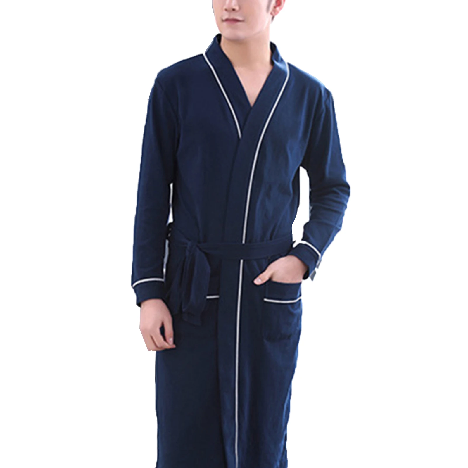 

Men Robes Sleepwear Casual Soft Color Block Pockets Warm Soft Long Sleeve Bath Robe Home Gown Sleepwear Home Pyjamas Plus Size