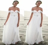 cheap summer bohemian beach wedding dresses 2019 off the shoulder pleats long bridal gowns plus vestido de noiva wedding dress