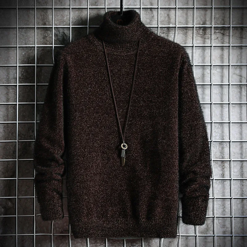 

New Winter Sweater Turtleneck Men Sweaters Thick Wool Knitted Male Pullovers Fashion Casual Men Knitwear Imitation Mink Sweater
