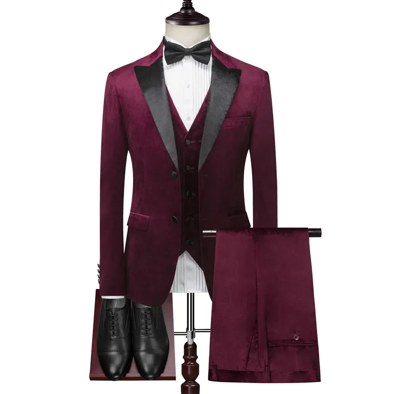 Блейзер жилет и брюки 3 сборный двуштучный костюм/осень-зима мужские бархатные