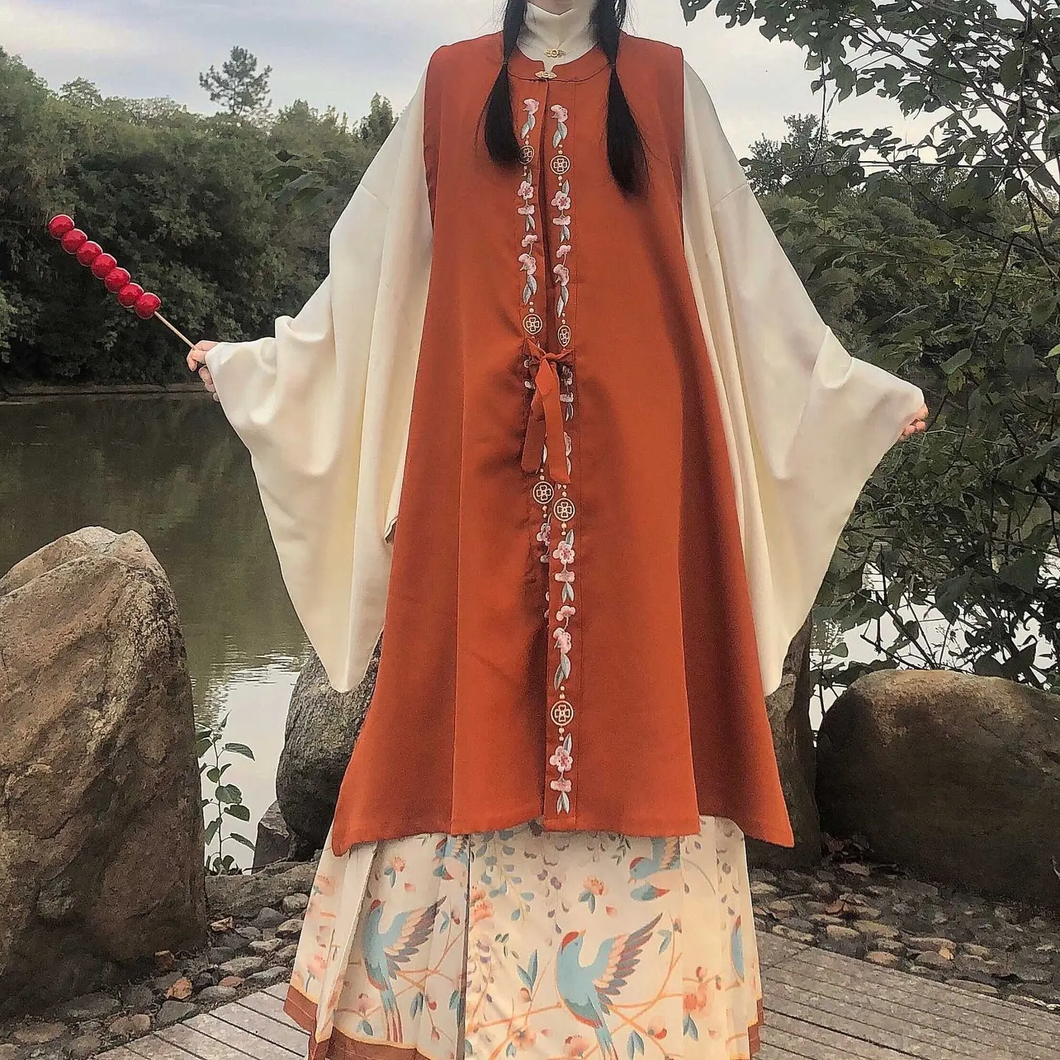 

Оригинальный Женский костюм HASAHOU Hanfu династии Мин с воротником-стойкой и вышивкой, ежедневный осенне-зимний комплект с юбкой в виде лошади б...