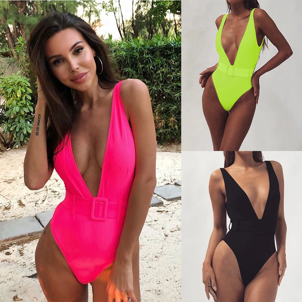 Ремень Купальники 2021 неоновый Одна деталь купальника Для женщин глубокий