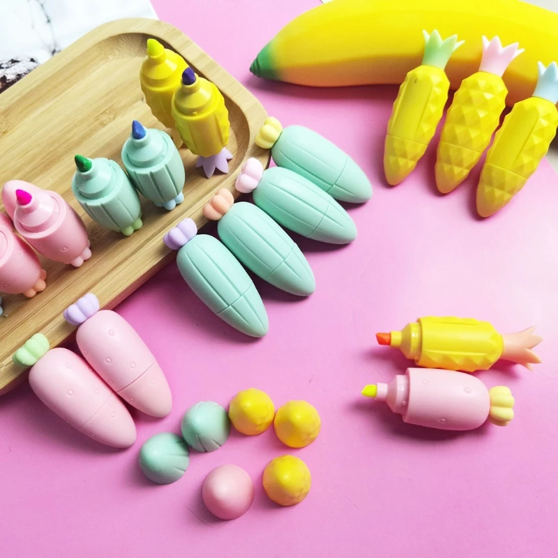 6 шт Портативный мультфильм морковь флуоресцентных ручек с рисунками фруктов