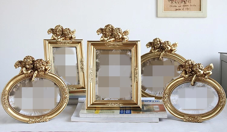 Ретро фоторамки золотистого цвета, семейные свадебные фоторамки для пар, Фоторамки из смолы, стеклянные рамки для домашнего декора, овальные прямоугольные