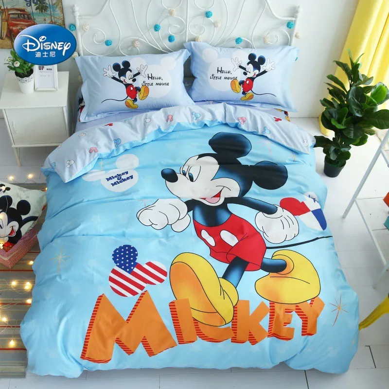 Disney Blue Cute Mickey Pattern Bedding Set Comfy Duvet Quilt Cover Pillowcase Bedsheet Boy Bedroom Decoration Home Textile