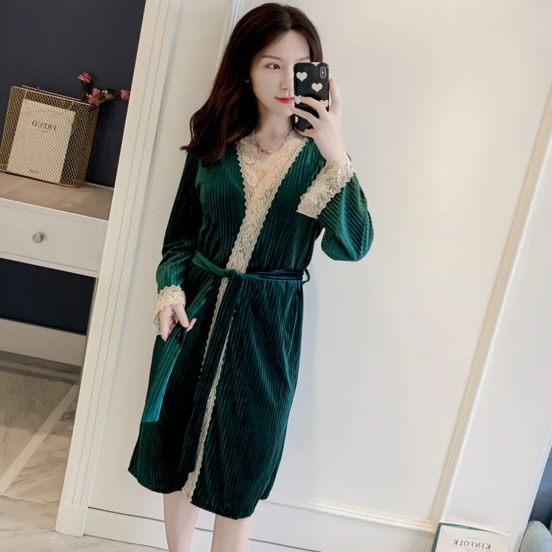 MECHCITIZ женский сексуальный халат ночная сорочка комплект осень зима бархатный