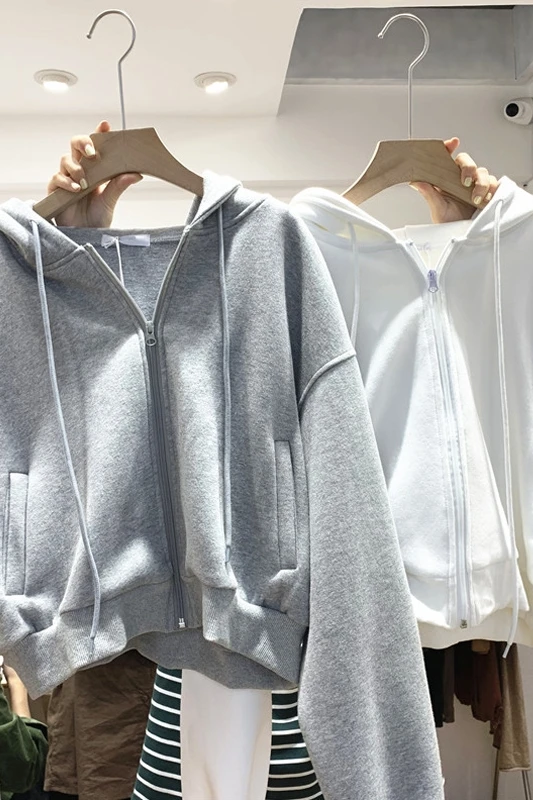 

Spring New Korean Fashion Hooded Sweatshirt Women's Cropped Jacket Coat All-Matching Students Sports Short Top