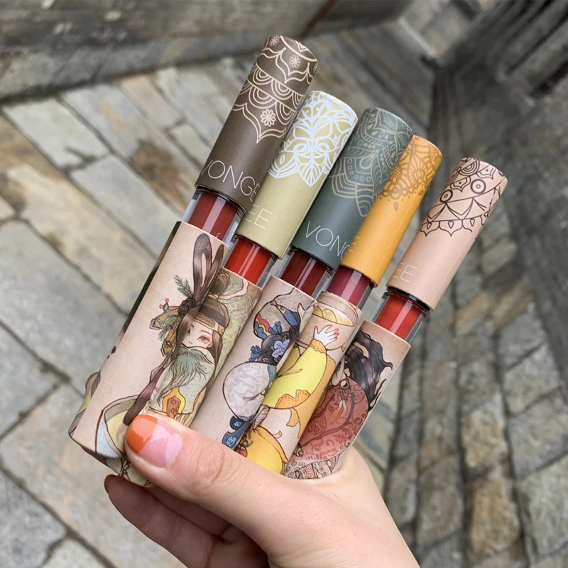 Retro Pattern Makeup Lipstick Set 5 Color Long Lasting High Rendering Waterproof Lip Tint Matte Velvet Make Up Lips Gloss |