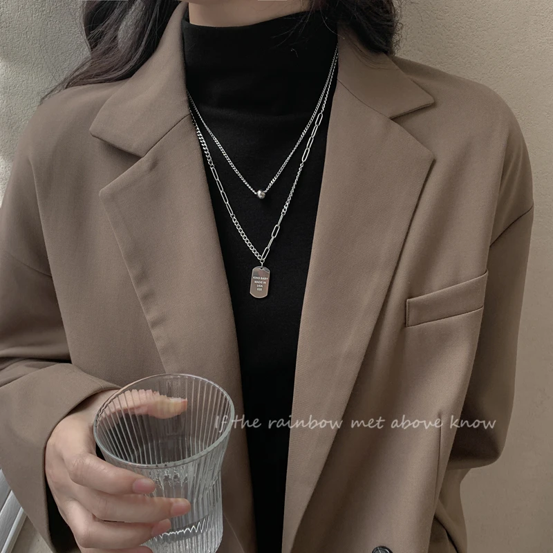 

Повседневное многослойное ожерелье в стиле хип-хоп Харадзюку для женщин цепочка из нержавеющей стали 2021 кулон бирка ювелирные изделия в ст...