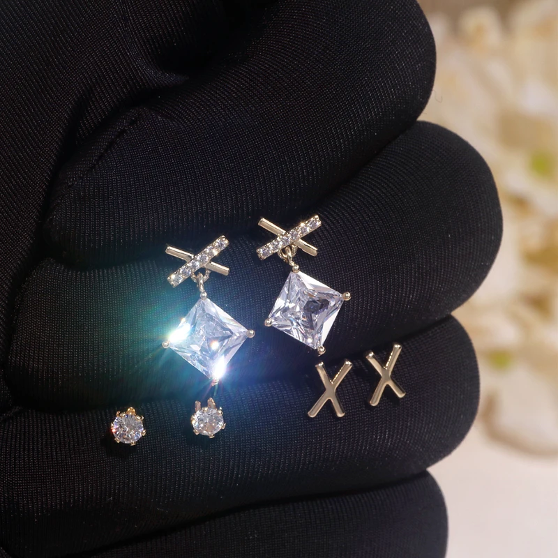 3 пары/компл. новые модные геометрические квадратные серьги с цирконом и камнем