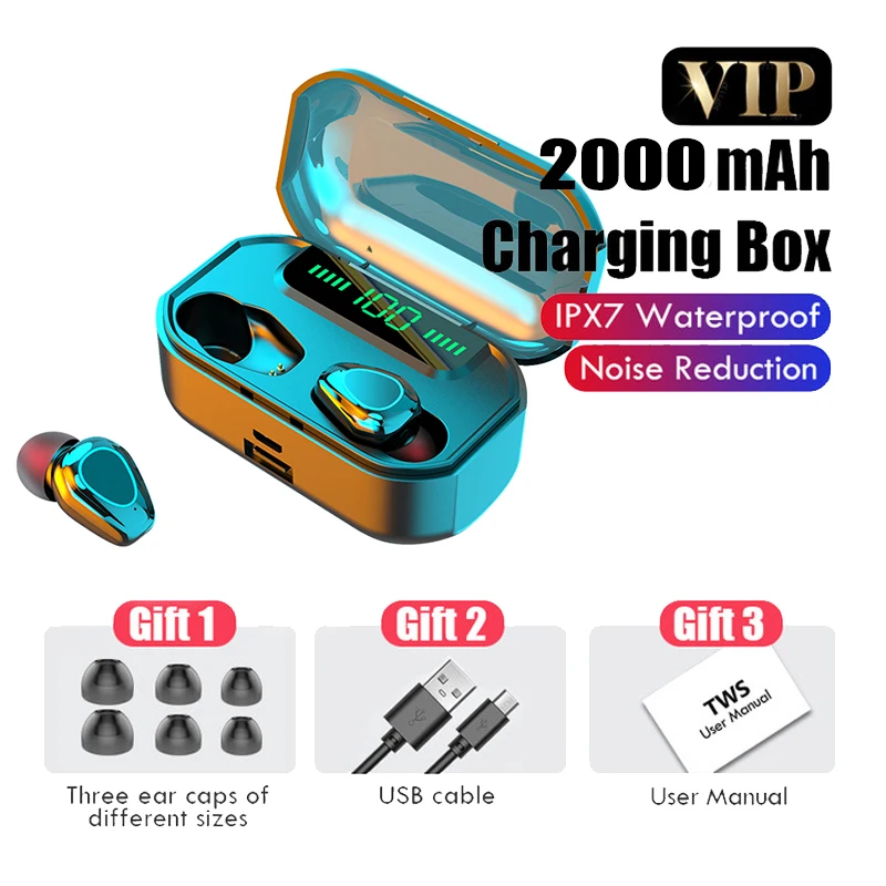 

TWS Bluetooth Earphone V5.0 9D Stereo Wireless Head phones Sport Waterproof Earphones Mini True Wireless Earbuds w/ Power Bank