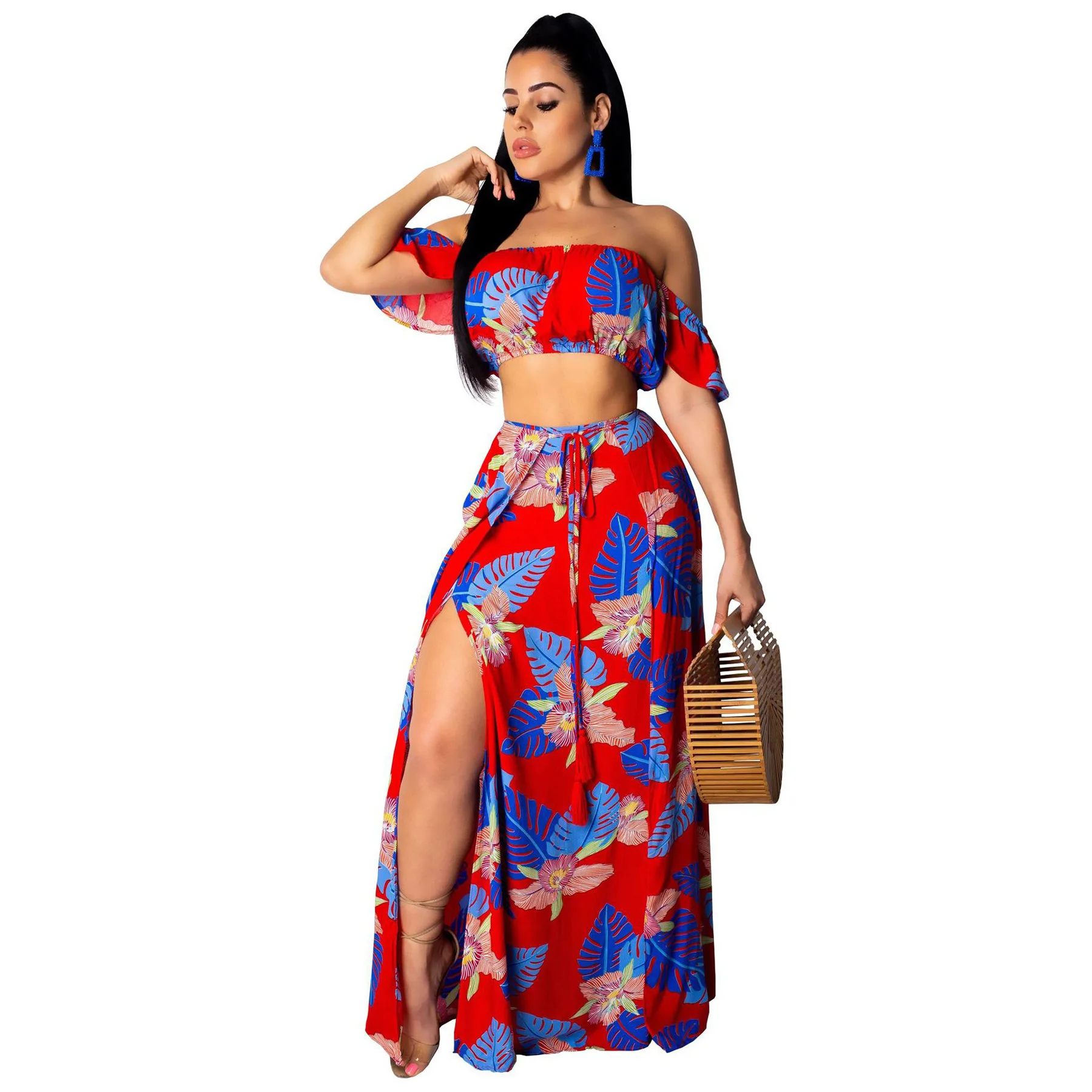 Летнее Женский комплект 2 шт. платье сексуальный укороченный топ с открытыми