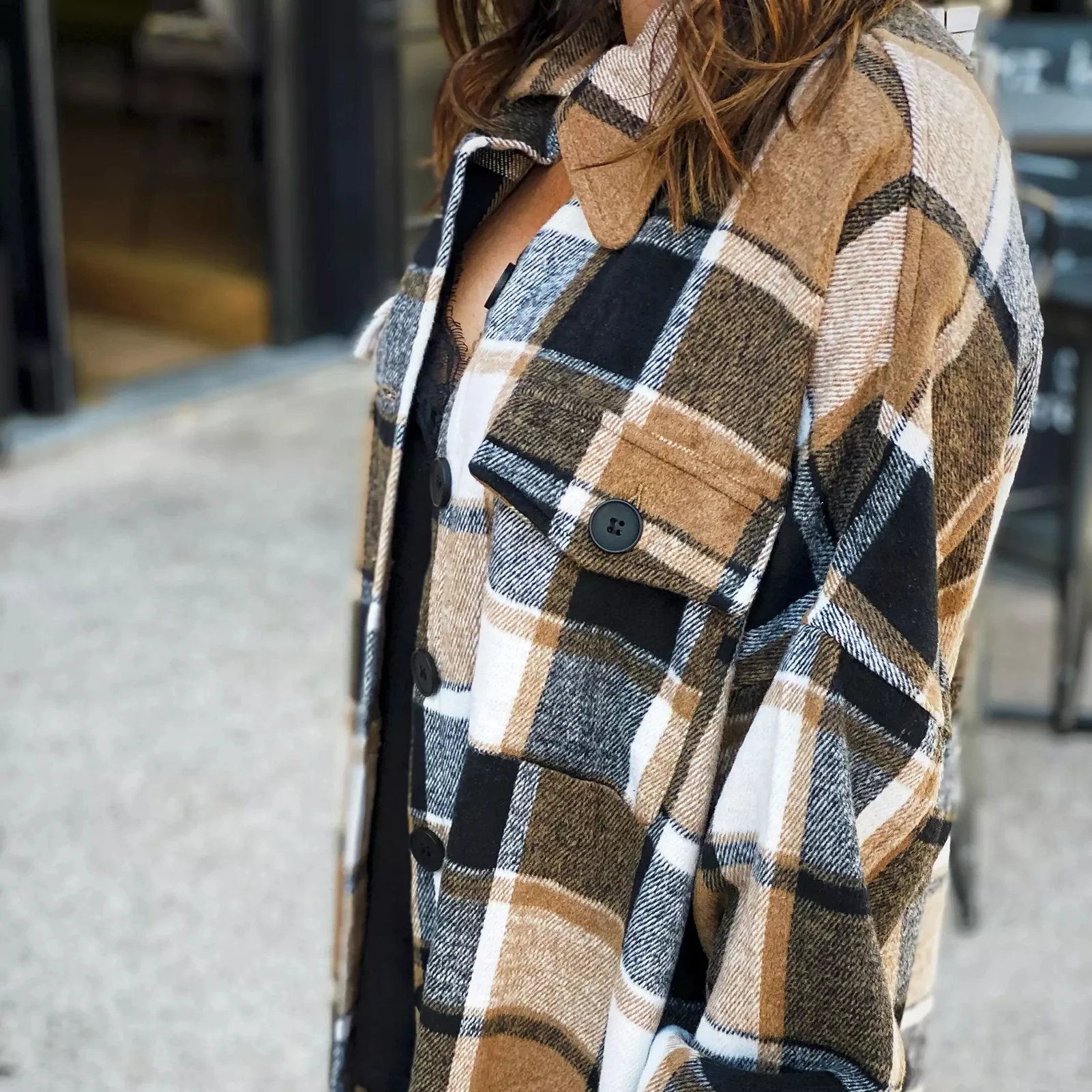 Женская длинная рубашка в клетку стильная клетчатая куртка с отложным