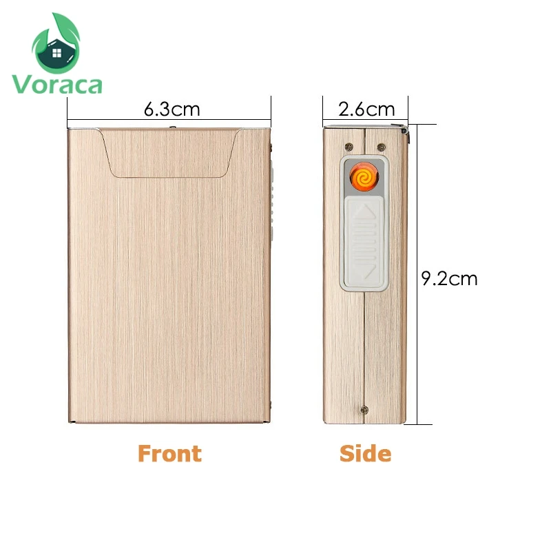 

Portable Aluminum Alloy Cigarette Case Box Holder with USB Rechargeable Windproof Lighter 2 In 1 Electronic Smoking Accessories
