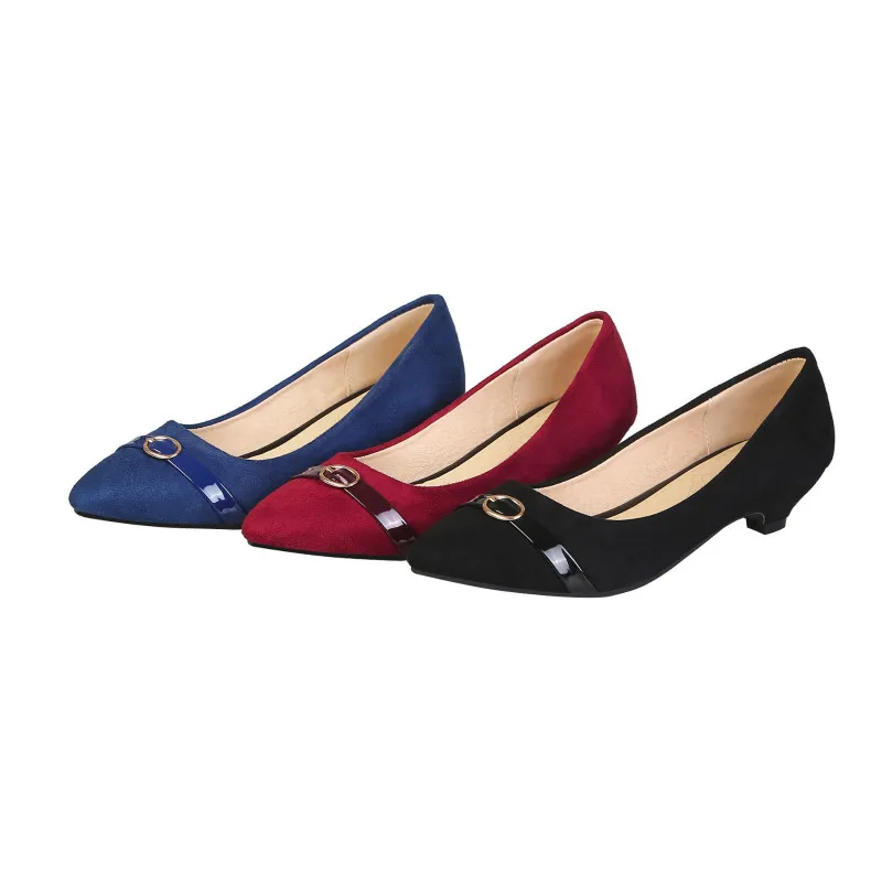 

Ladies Buckle Wedges Pointy Toe Flock Low Heel Shoes Stiletto Zapatos Femme Talon Comfortable Cute Shoes Wide Fit 48-33 Black