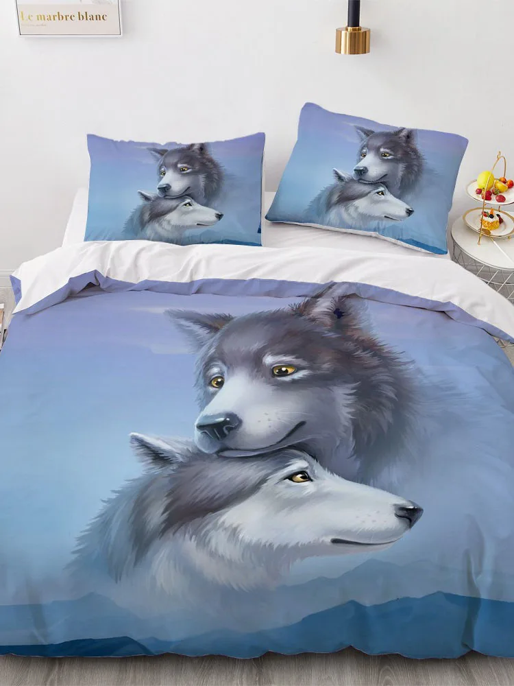 

3D Animal Bed Custom Design Wolf Duvet Cover Sets Pillow Slips180*200cm Full Twin Double Queen Size White Home Textile