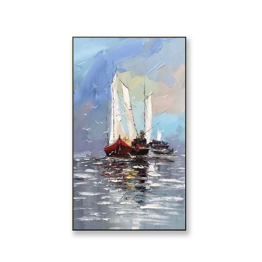 

Абстрактная картина парусника на море, настенный Декор для дома, холст ручной работы, картина маслом, подвесная картина для входа в гостиную